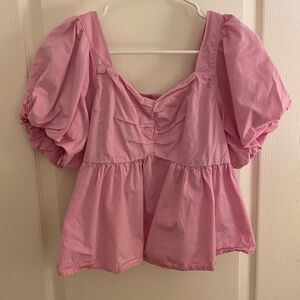 Pink Puff Sleeve Babydoll Top